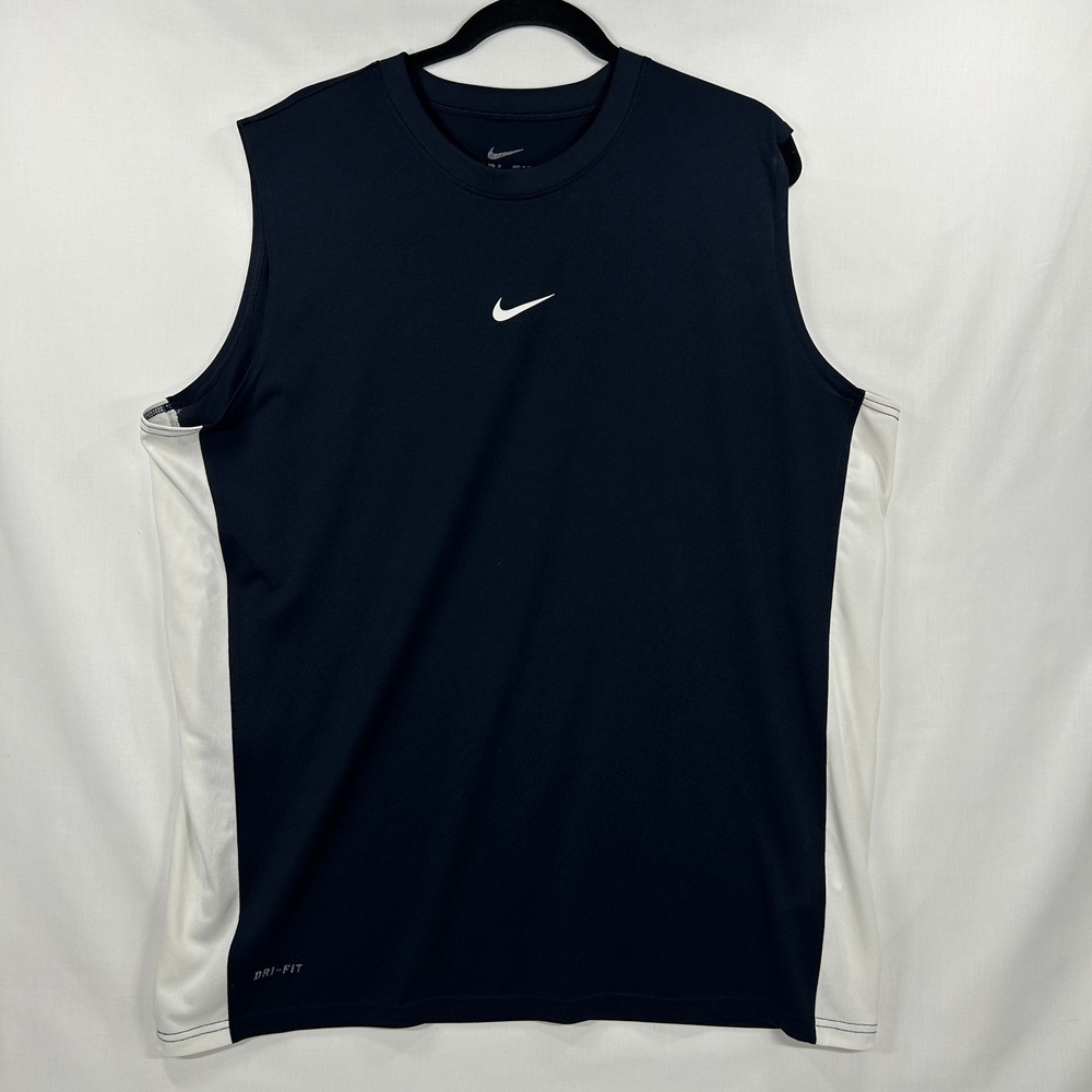 Vintage 2000s Nike Dri-FIT Navy Blue & White Athletic Muscle Tank Top Size XL
